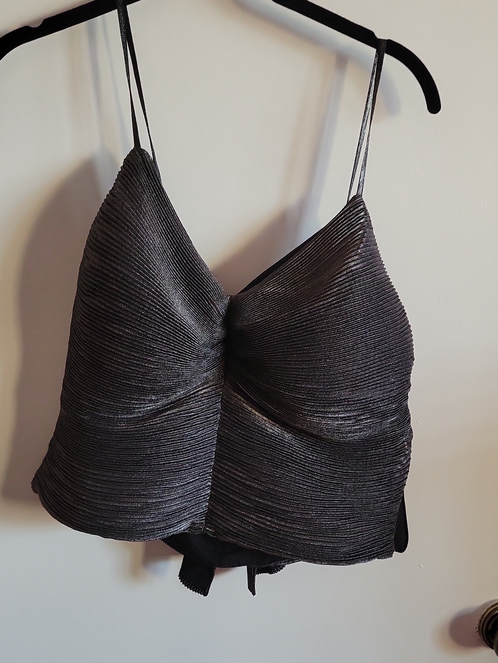 Shimmery Textured Black Pleated Cami Top